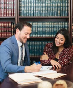 lawyer conversing with client